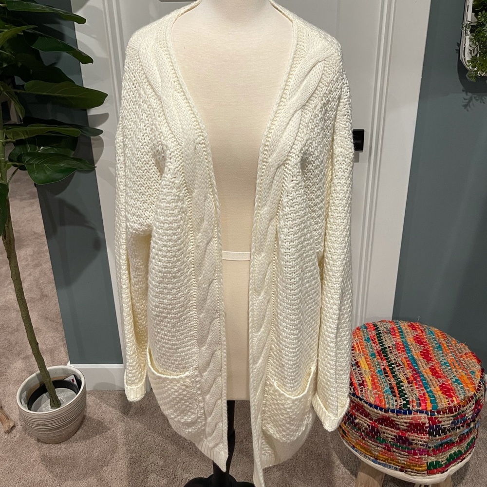 Cream. 2XL long cable cardigan sweater. So cozy!